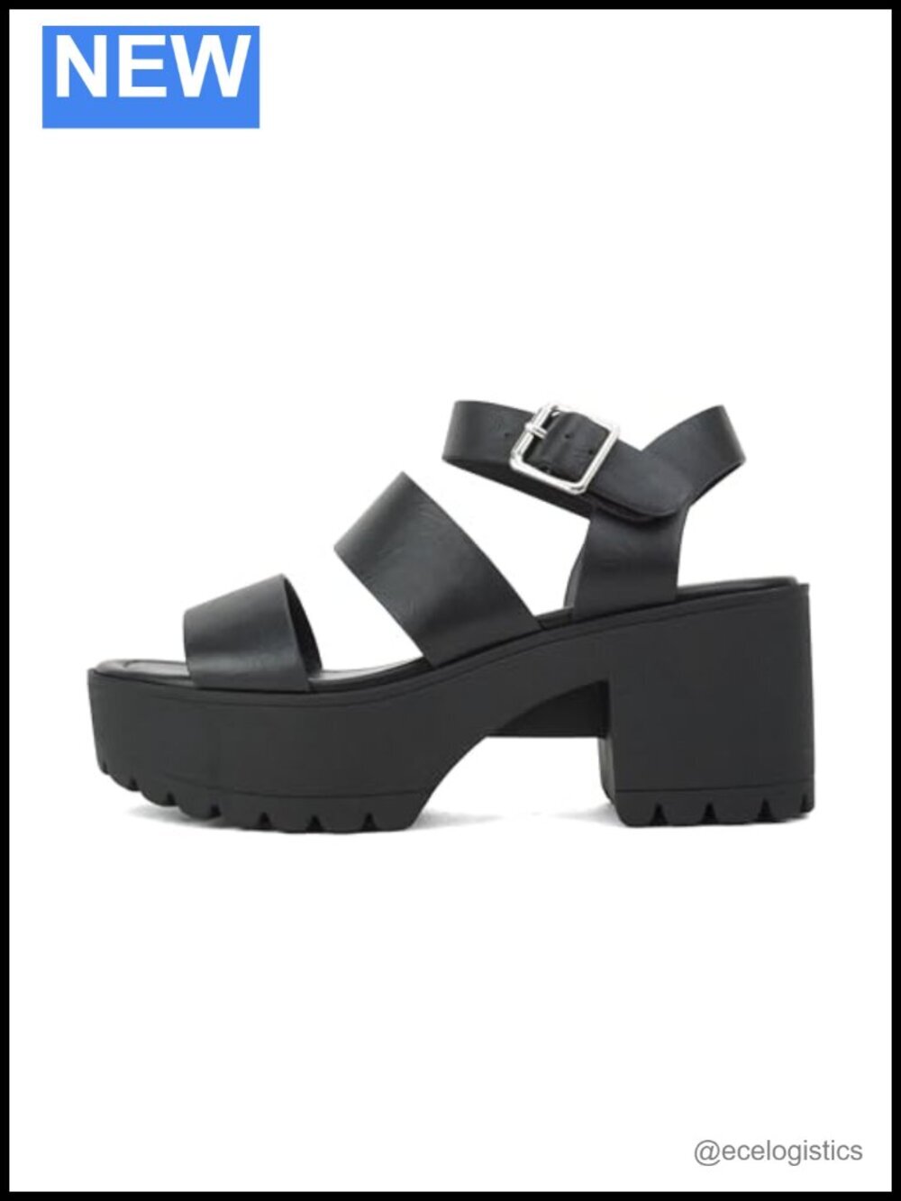 Open Toe Two Bands Lug Sole Fashion Block Heel Sandals with Adjustable Ankle